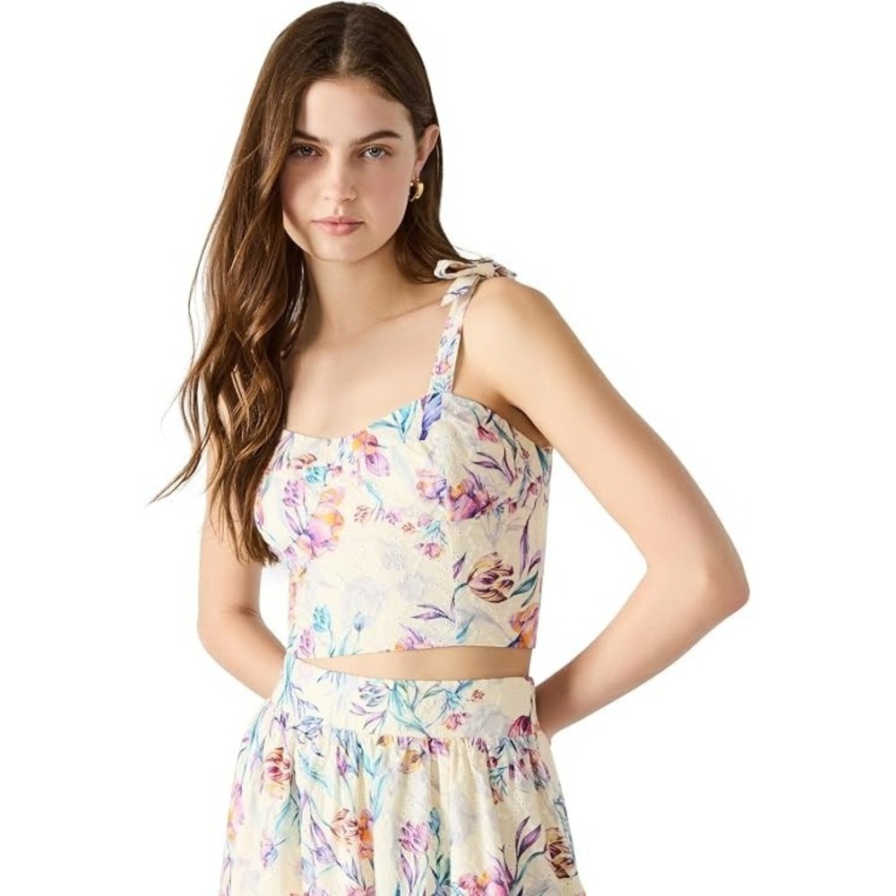 Steve Madden Women's Antique Eyelet Tie-Shoulder Cropped Carlynn Tank Top XS NEW